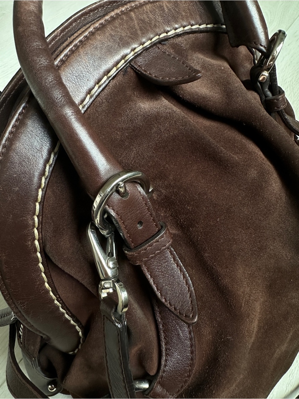 Vtg Salvatore Ferragamo Chocolate Suede & Leather Handbag Shoulder Bag Dome Bag - Picture 14 of 16